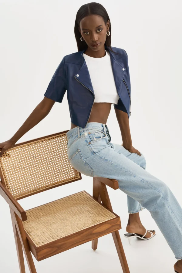 LAMARQUE Leather Jackets | KIRSI | Cropped Biker Jacket Aegean Blue