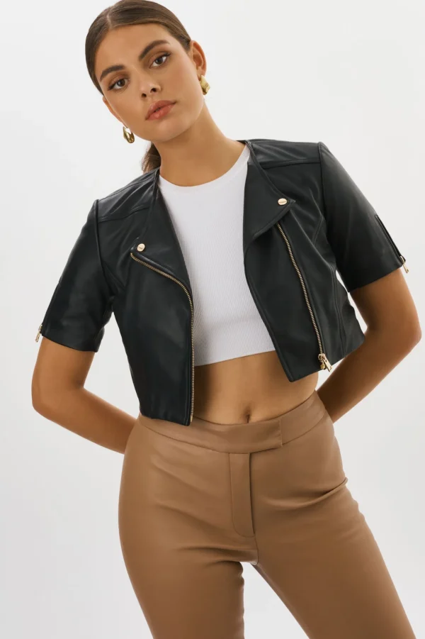 LAMARQUE Leather Jackets | KIRSI GOLD | Cropped Biker Jacket Black