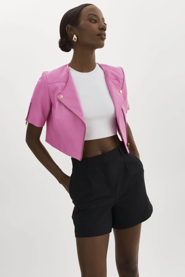 LAMARQUE Leather Jackets | KIRSI GOLD | Cropped Biker Jacket BODACIOUS PINK