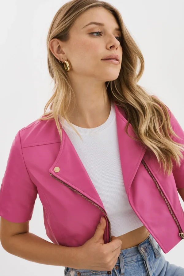 LAMARQUE Leather Jackets | KIRSI GOLD | Cropped Biker Jacket Super Pink