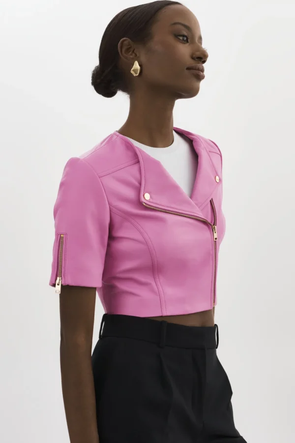 LAMARQUE Leather Jackets | KIRSI GOLD | Cropped Biker Jacket BODACIOUS PINK