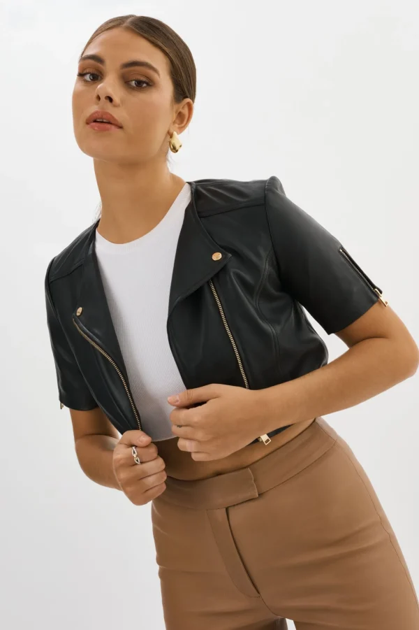 LAMARQUE Leather Jackets | KIRSI GOLD | Cropped Biker Jacket Black