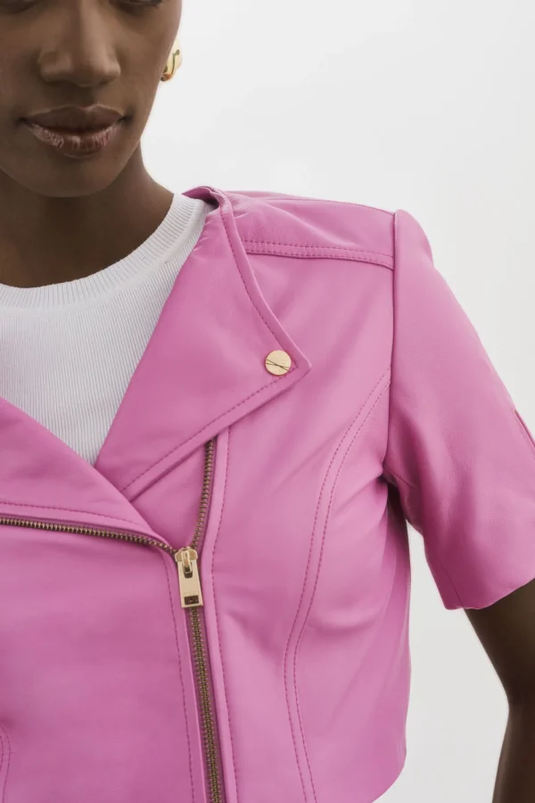 LAMARQUE Leather Jackets | KIRSI GOLD | Cropped Biker Jacket BODACIOUS PINK