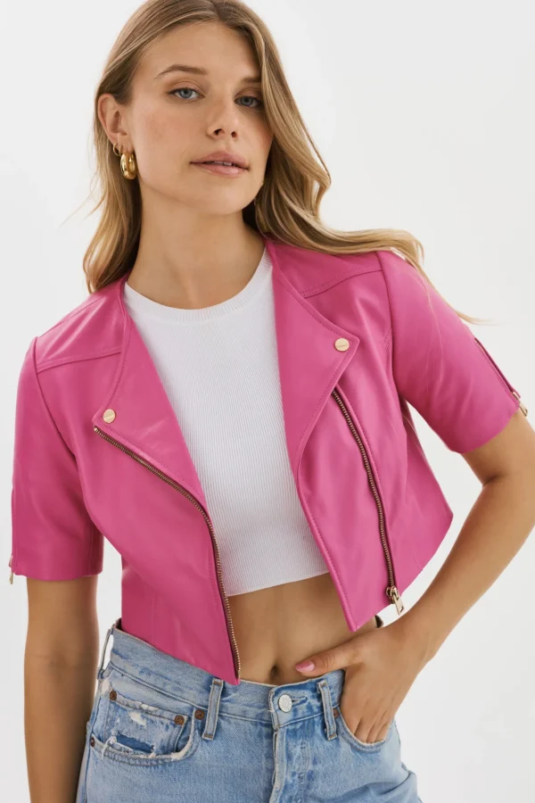 LAMARQUE Leather Jackets | KIRSI GOLD | Cropped Biker Jacket Super Pink