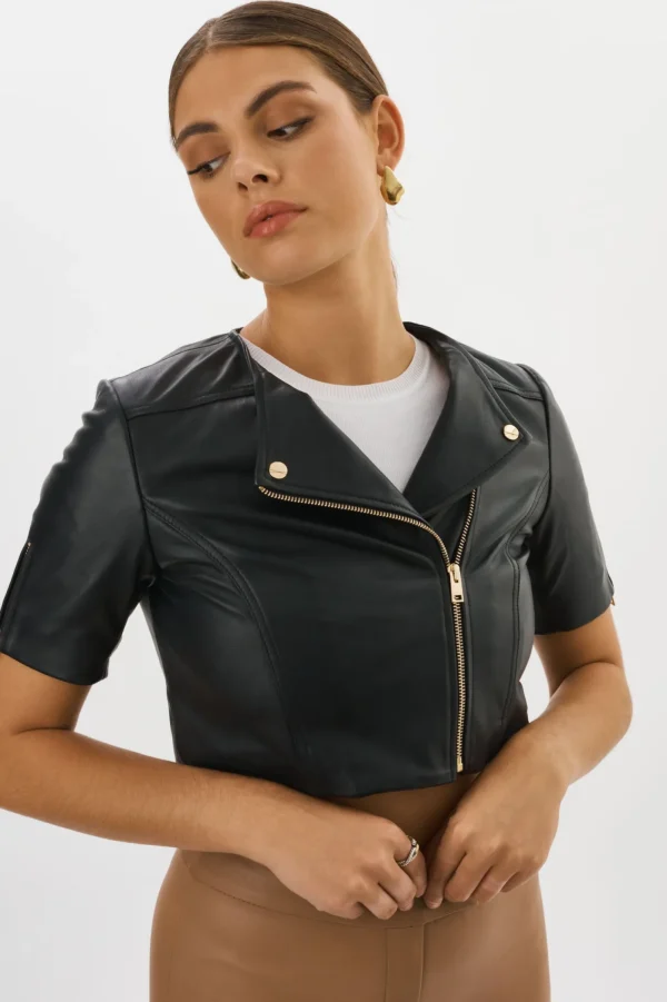 LAMARQUE Leather Jackets | KIRSI GOLD | Cropped Biker Jacket Black