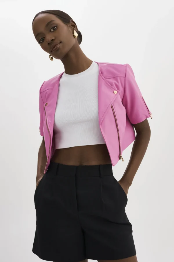 LAMARQUE Leather Jackets | KIRSI GOLD | Cropped Biker Jacket BODACIOUS PINK