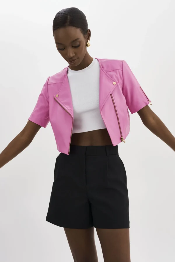 LAMARQUE Leather Jackets | KIRSI GOLD | Cropped Biker Jacket BODACIOUS PINK