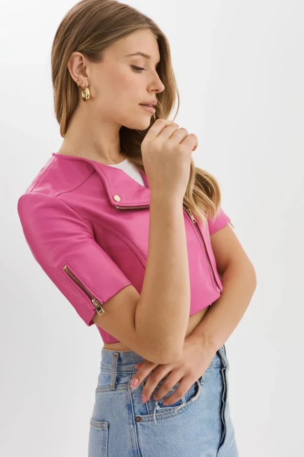 LAMARQUE Leather Jackets | KIRSI GOLD | Cropped Biker Jacket Super Pink