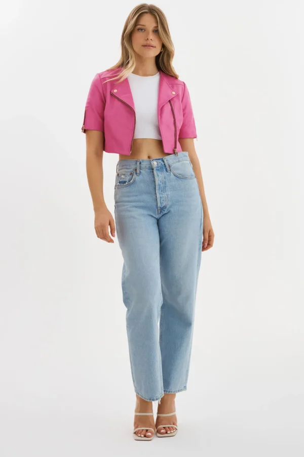 LAMARQUE Leather Jackets | KIRSI GOLD | Cropped Biker Jacket Super Pink