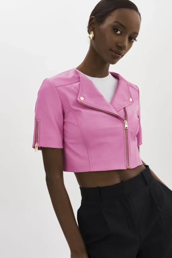 LAMARQUE Leather Jackets | KIRSI GOLD | Cropped Biker Jacket BODACIOUS PINK
