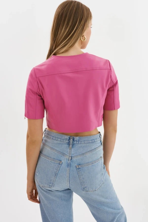 LAMARQUE Leather Jackets | KIRSI GOLD | Cropped Biker Jacket Super Pink
