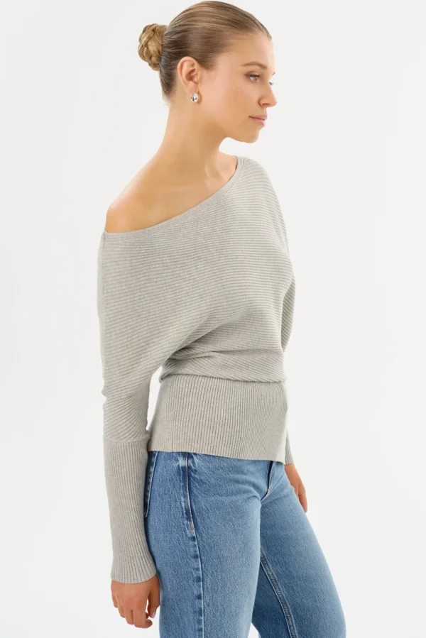 LAMARQUE Tops | LORRAINE | Knit Off Shoulder Top Light Heather Grey