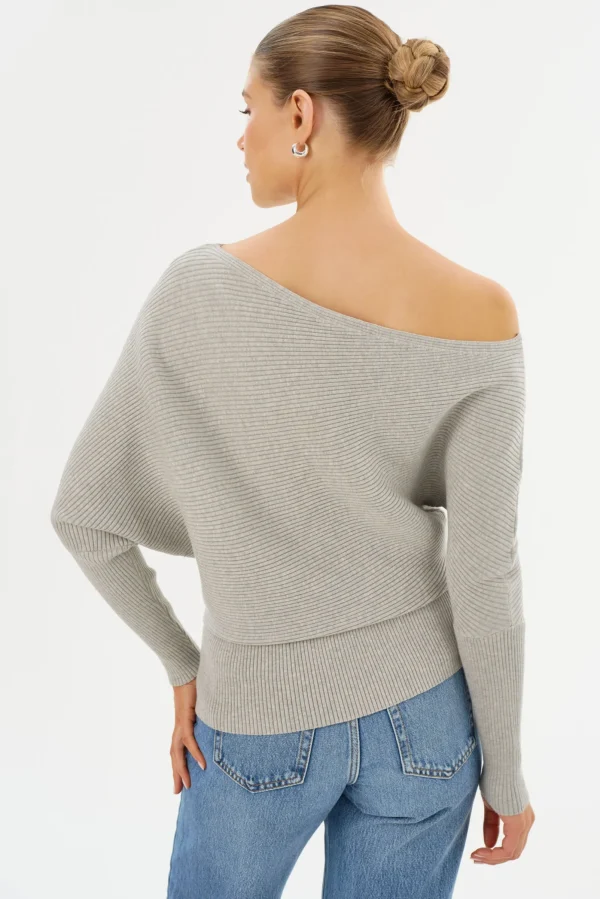 LAMARQUE Tops | LORRAINE | Knit Off Shoulder Top Light Heather Grey
