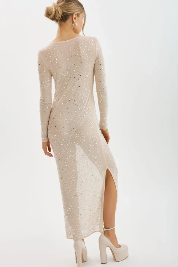 LAMARQUE Dresses | MARET | Rhinestone Mesh Dress Bisque