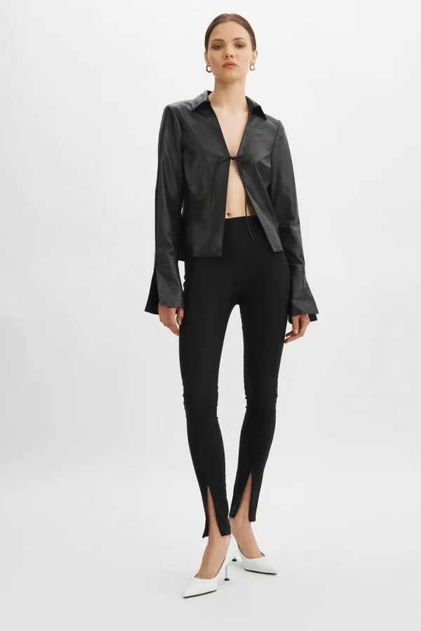 LAMARQUE Tops | NATASHA | Leather Tie Top Black