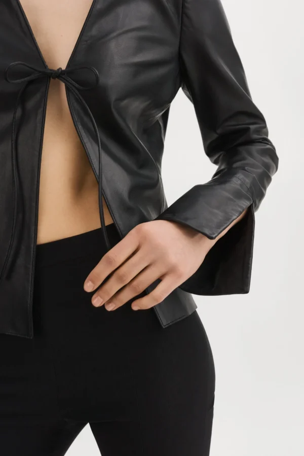 LAMARQUE Tops | NATASHA | Leather Tie Top Black