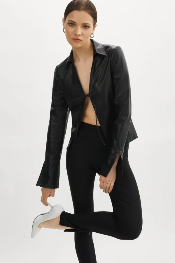 LAMARQUE Tops | NATASHA | Leather Tie Top Black