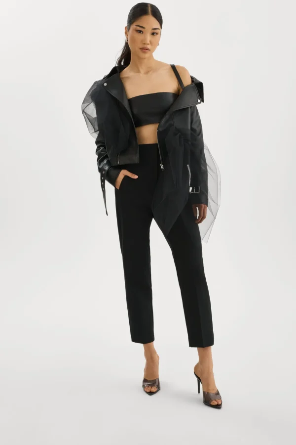 LAMARQUE Leather Jackets | OBELIA | Tulle & Leather Biker Jacket Black