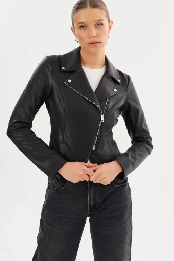 LAMARQUE Leather Jackets | PASCALE | Fitted Faux Leather Jacket Black