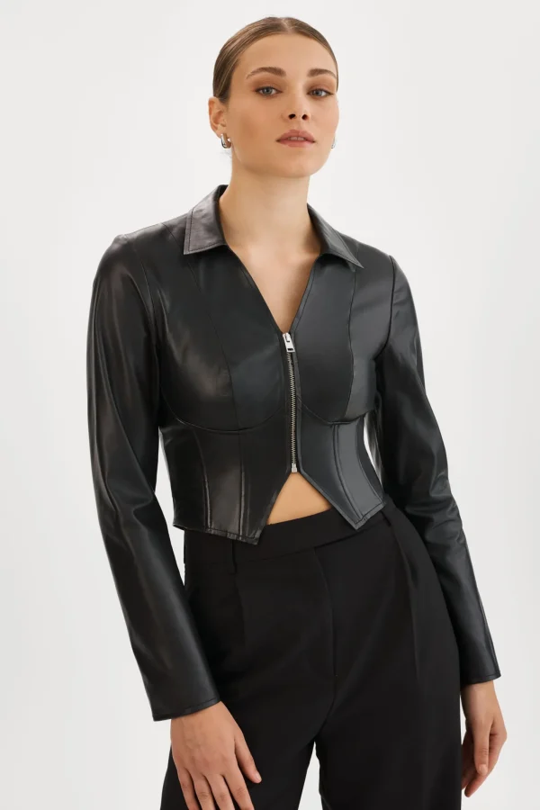 LAMARQUE Tops | Leather Jackets | ROMI | Leather Corset Jacket Black