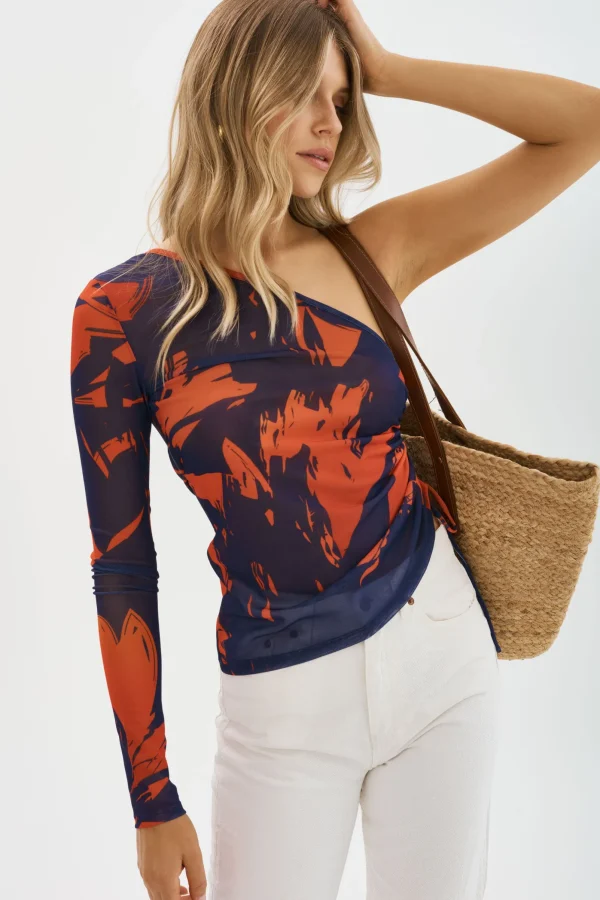 LAMARQUE Tops | SELA | Mesh One Shoulder Top Floral