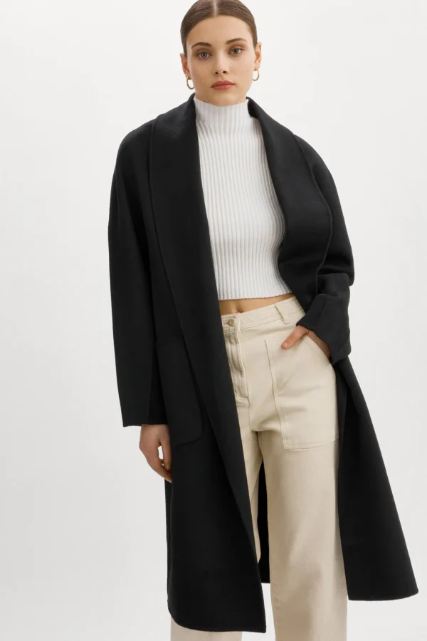 LAMARQUE Coats&Jackets | THARA | Shawl Collar Wool Coat Black