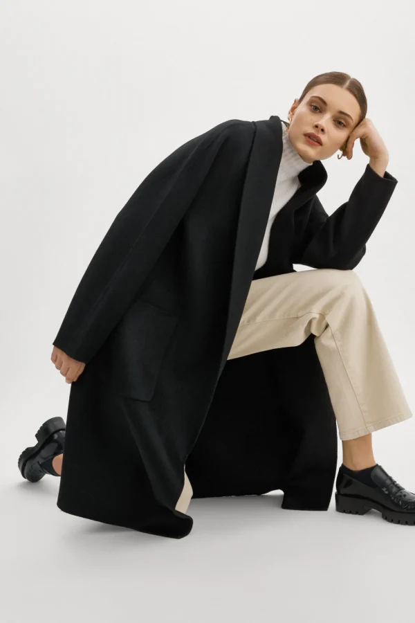 LAMARQUE Coats&Jackets | THARA | Shawl Collar Wool Coat Black