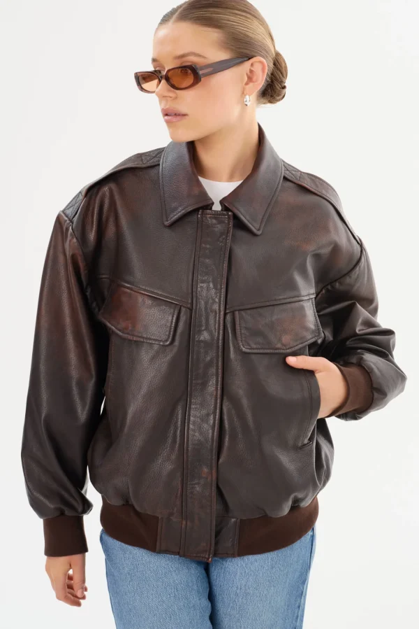 LAMARQUE Coats&Jackets | Leather Jackets | TREVANNA | Leather Bomber Jacket Rub Off Brown