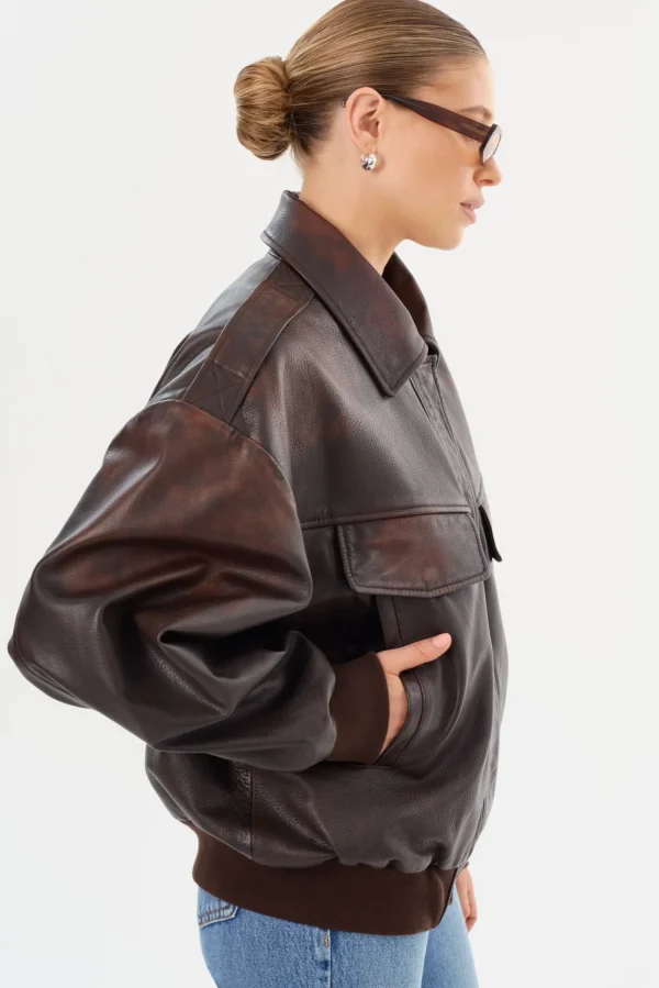 LAMARQUE Coats&Jackets | Leather Jackets | TREVANNA | Leather Bomber Jacket Rub Off Brown