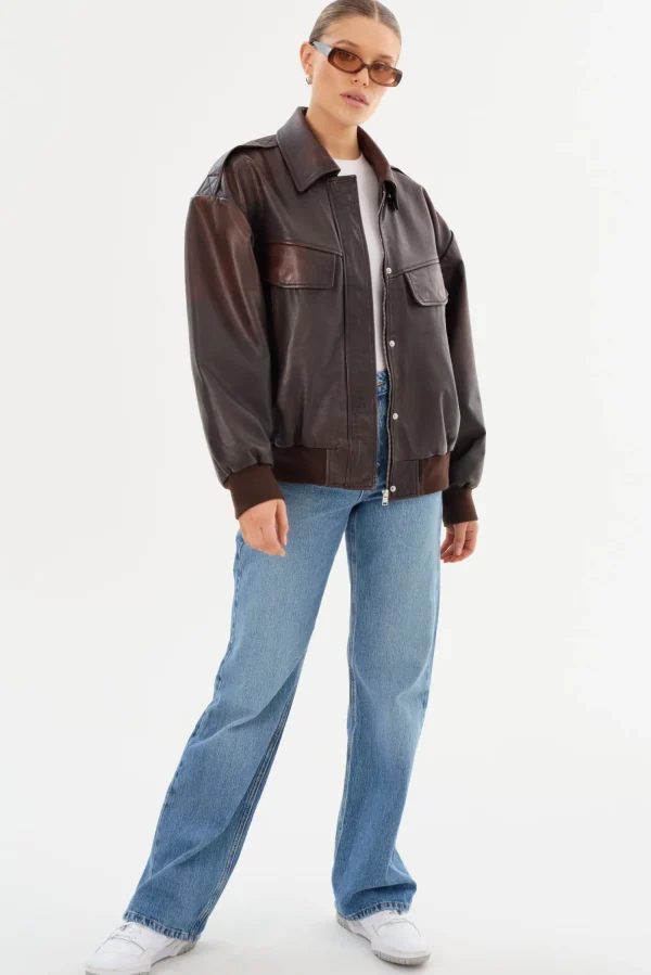 LAMARQUE Coats&Jackets | Leather Jackets | TREVANNA | Leather Bomber Jacket Rub Off Brown