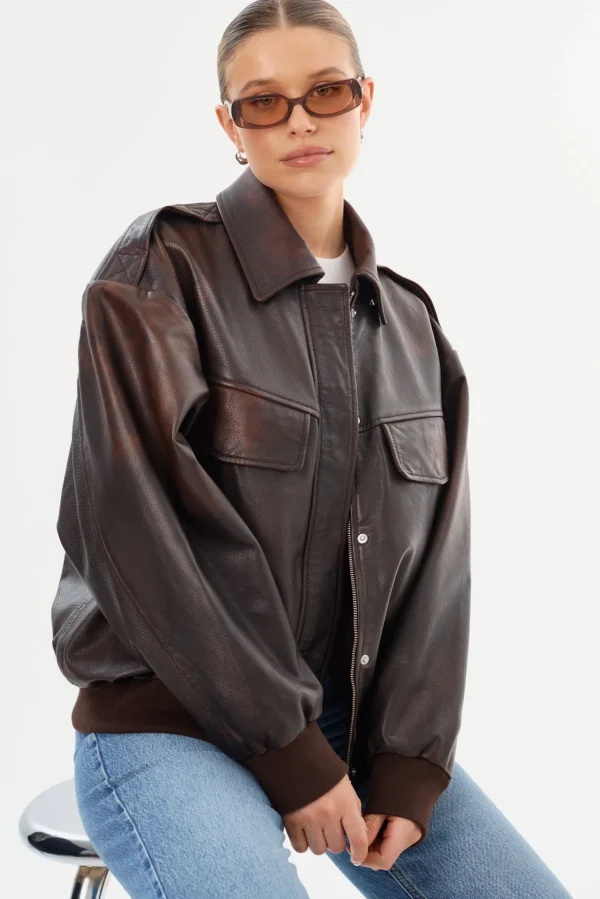 LAMARQUE Coats&Jackets | Leather Jackets | TREVANNA | Leather Bomber Jacket Rub Off Brown