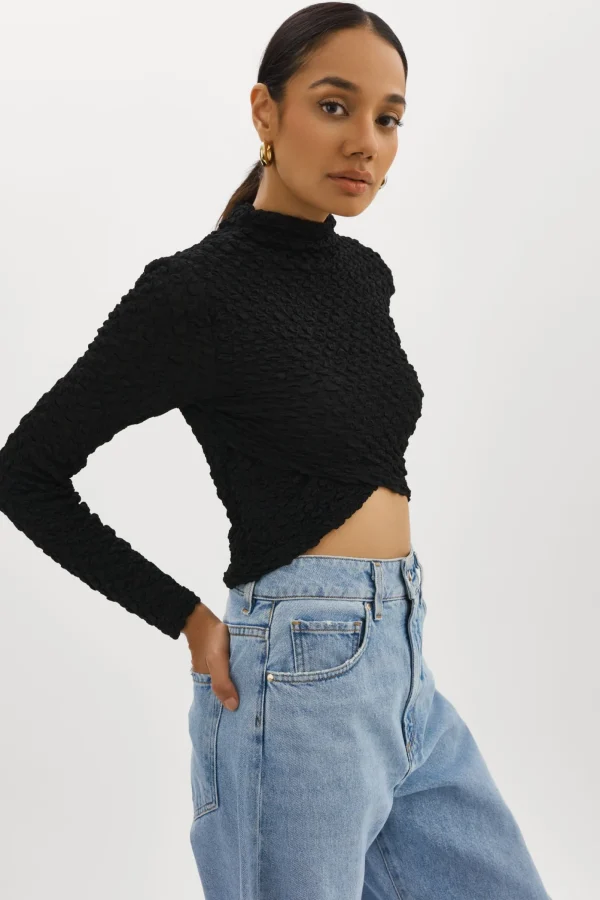 LAMARQUE Tops | VELMA | Crossover Long Sleeve Top Black