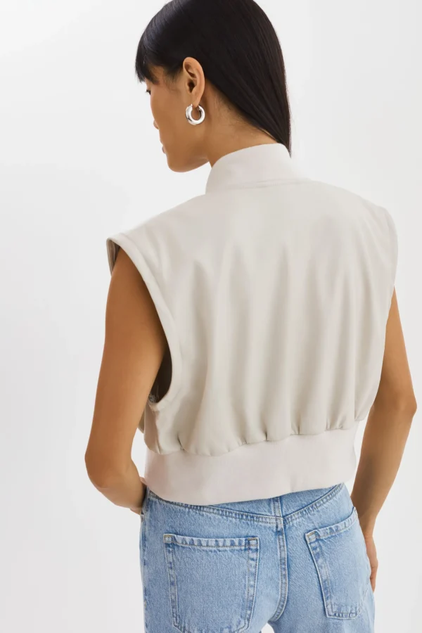 LAMARQUE Leather Jackets | XAIA | Faux Leather Convertible Bomber Jacket Bone