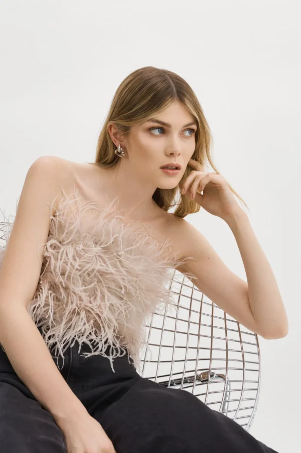 LAMARQUE Tops | ZAINA | Feather Bustier Feather Pink